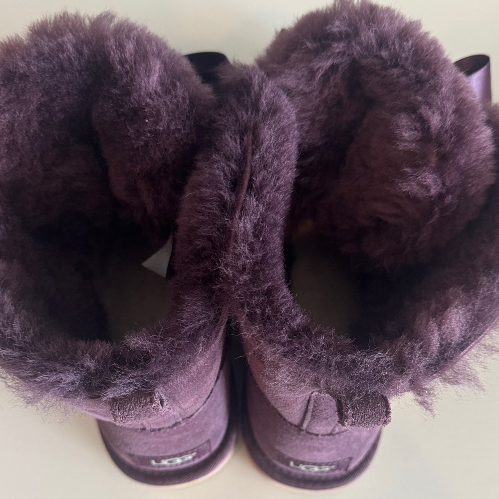 UGG Women's Ankle Boots in Plum with Satin Bow - Picture 5 of 10